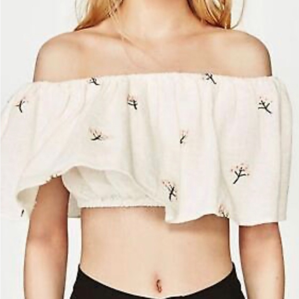 Zara Trafaluc Collection Off shoulder crop tube top with embroidered floral